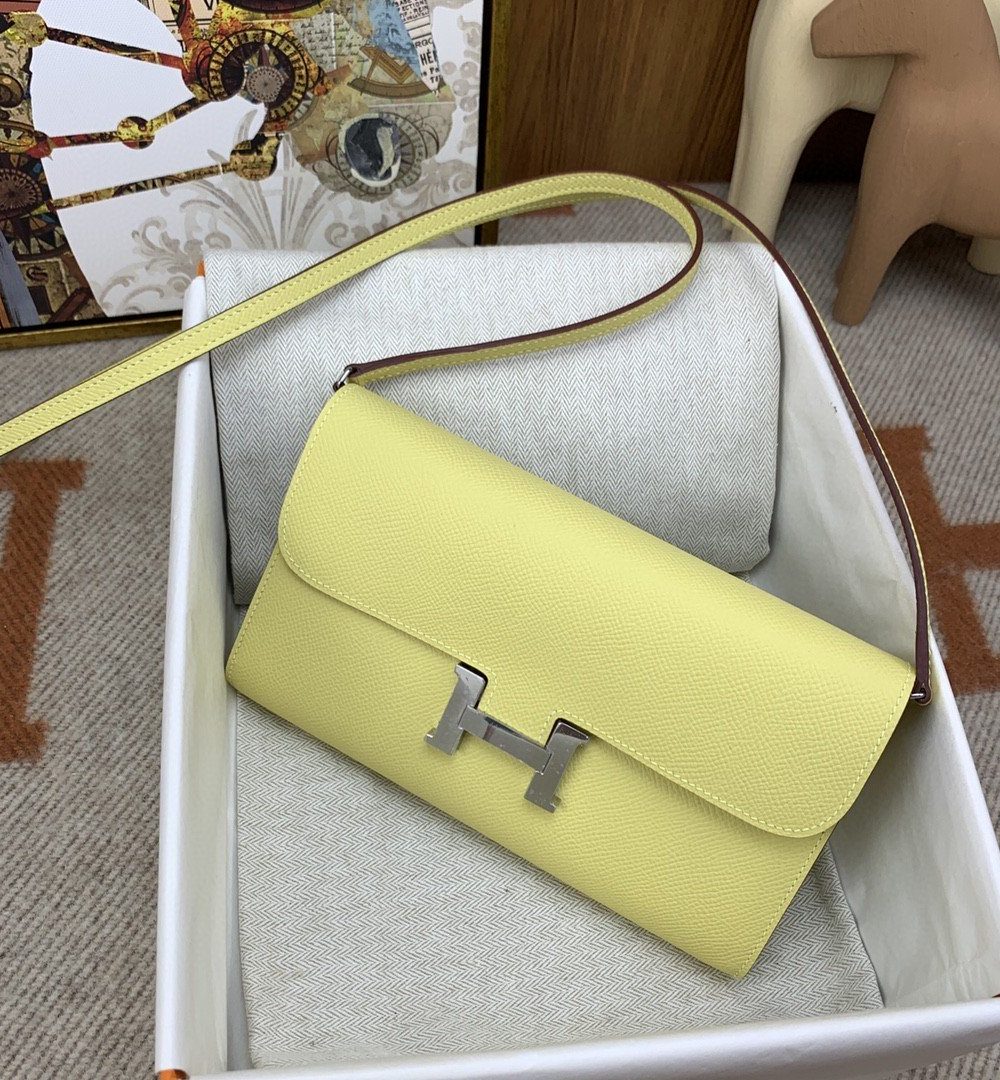 1:1 Replica Hermes Constance Long Togo Wallet Yellow, Silver Toned Hardware Bag For Women, Women's Handbags, Shoulder Bags 8.1in/21cm