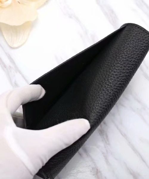 1:1 Replica Hermes Constance Togo Long Wallet 20cm/7.9in Silver Toned Hardware For Women Black