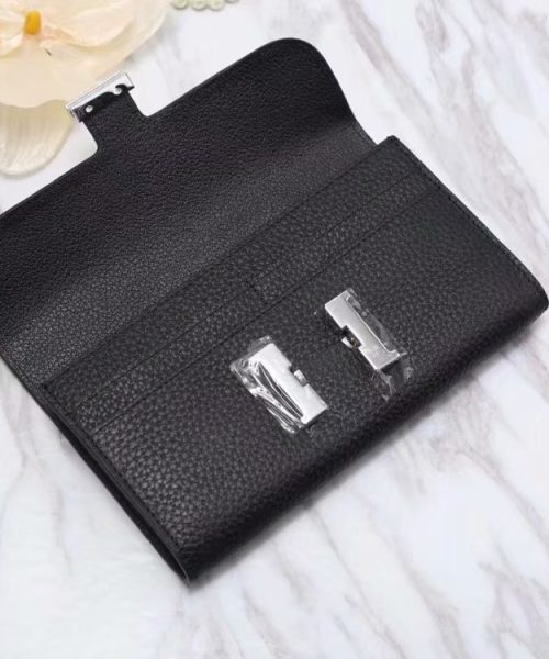 1:1 Replica Hermes Constance Togo Long Wallet 20cm/7.9in Silver Toned Hardware For Women Black