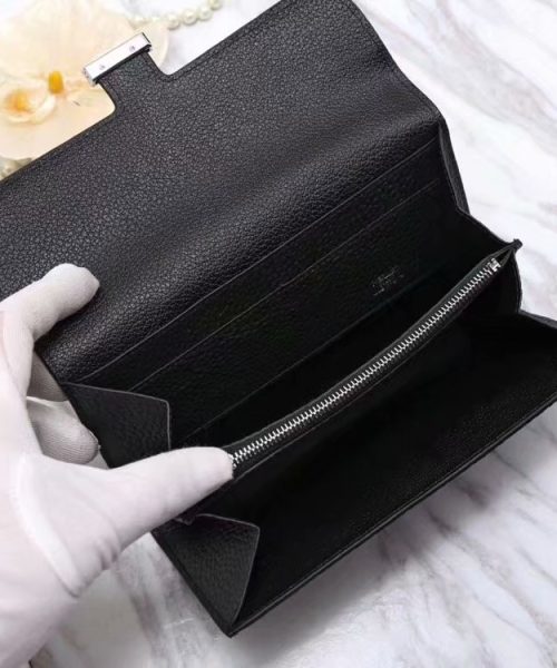 1:1 Replica Hermes Constance Togo Long Wallet 20cm/7.9in Silver Toned Hardware For Women Black