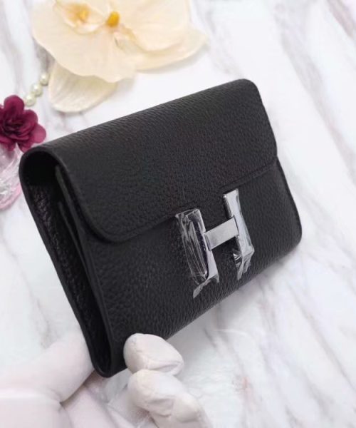1:1 Replica Hermes Constance Togo Long Wallet 20cm/7.9in Silver Toned Hardware For Women Black