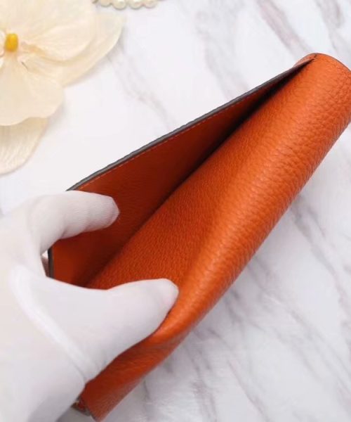 1:1 Replica Hermes Constance Togo Long Wallet 20cm/7.9in Silver Toned Hardware For Women Orange