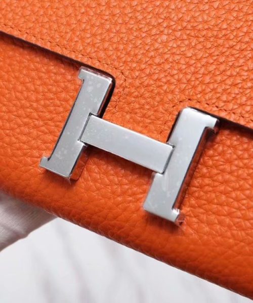 1:1 Replica Hermes Constance Togo Long Wallet 20cm/7.9in Silver Toned Hardware For Women Orange
