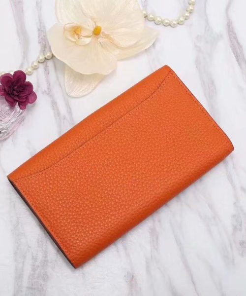 1:1 Replica Hermes Constance Togo Long Wallet 20cm/7.9in Silver Toned Hardware For Women Orange
