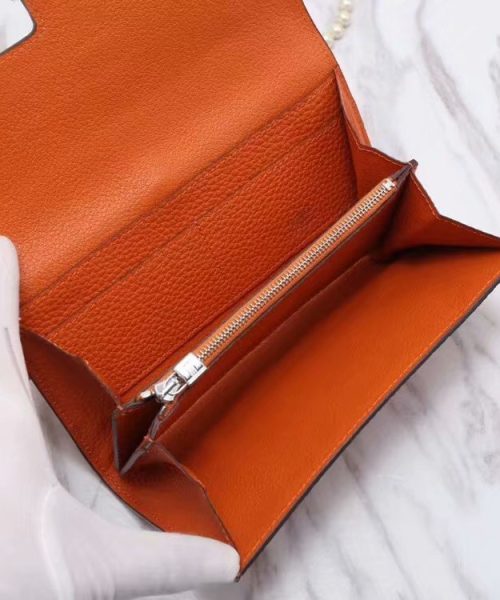 1:1 Replica Hermes Constance Togo Long Wallet 20cm/7.9in Silver Toned Hardware For Women Orange