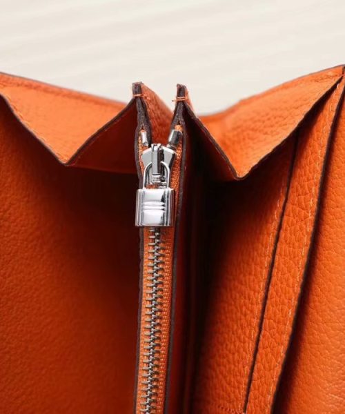 1:1 Replica Hermes Constance Togo Long Wallet 20cm/7.9in Silver Toned Hardware For Women Orange