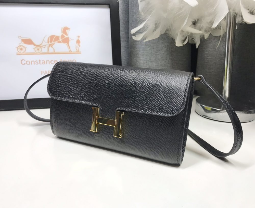 1:1 Replica Hermes Constance Togo Long Wallet  21cm/8.3in Gold Toned Hardware For Women Black