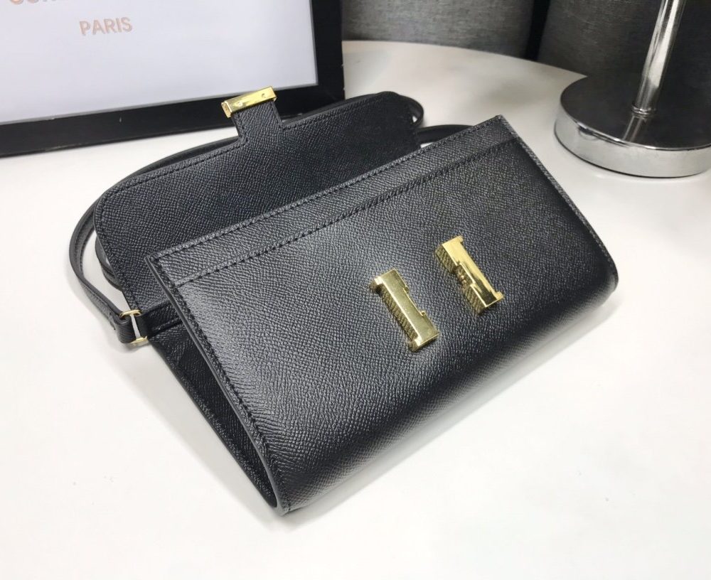 1:1 Replica Hermes Constance Togo Long Wallet  21cm/8.3in Gold Toned Hardware For Women Black