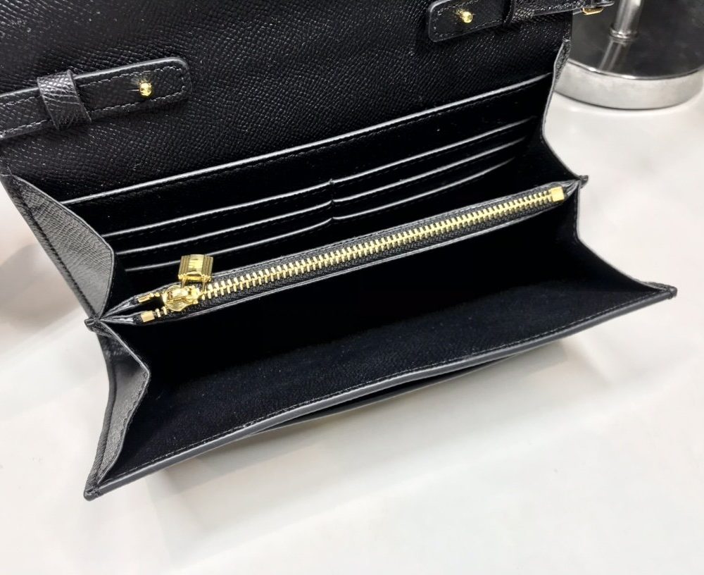 1:1 Replica Hermes Constance Togo Long Wallet  21cm/8.3in Gold Toned Hardware For Women Black