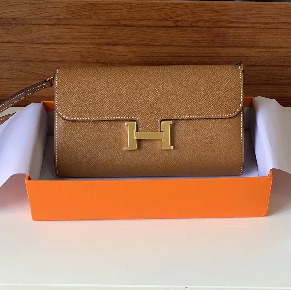 1:1 Replica Hermes Constance Togo Long Wallet  21cm/8.3in Gold Toned Hardware For Women Brown