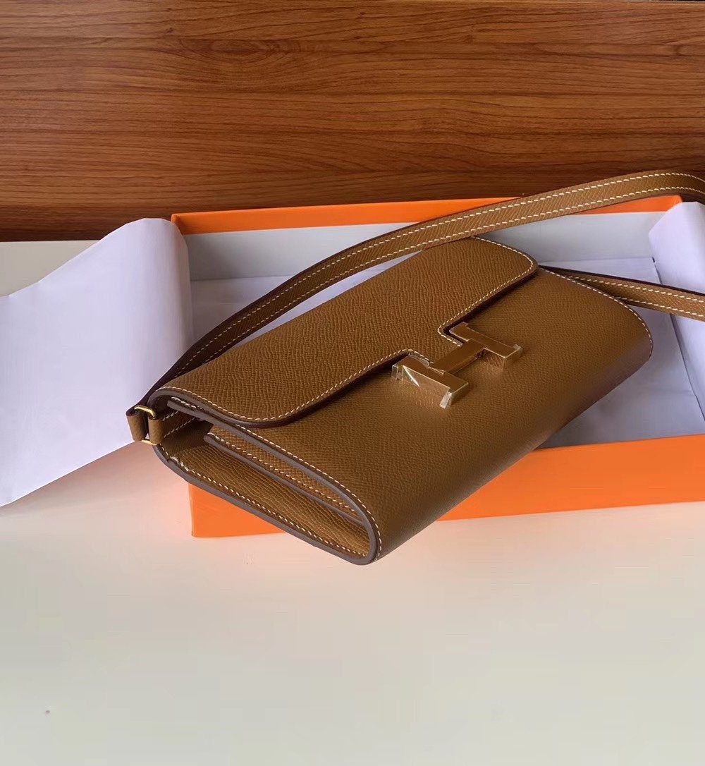 1:1 Replica Hermes Constance Togo Long Wallet  21cm/8.3in Gold Toned Hardware For Women Brown