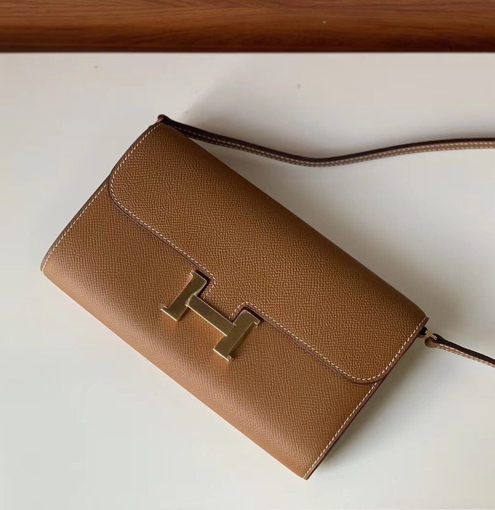 1:1 Replica Hermes Constance Togo Long Wallet 21cm/8.3in Gold Toned Hardware For Women Brown