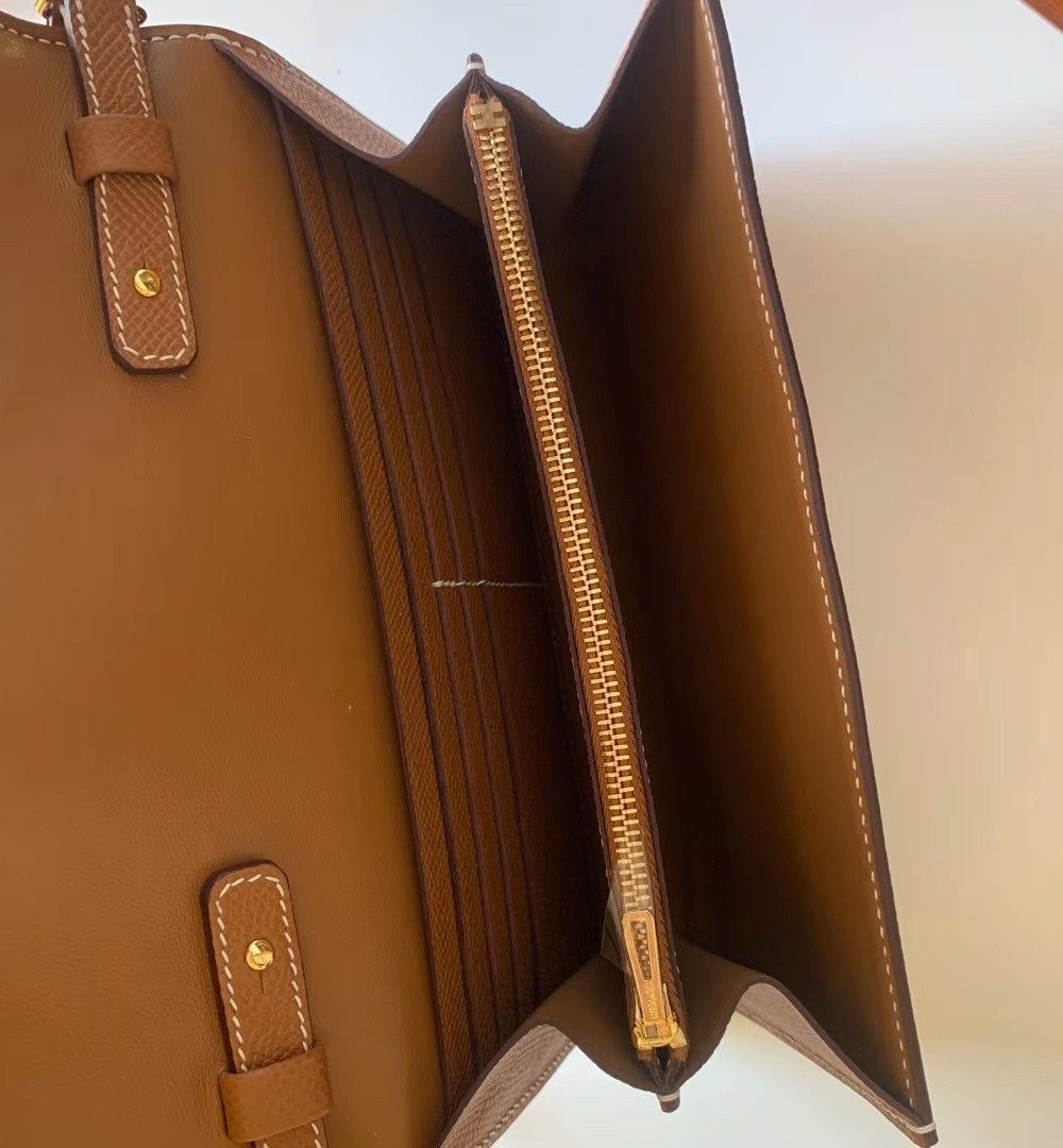 1:1 Replica Hermes Constance Togo Long Wallet  21cm/8.3in Gold Toned Hardware For Women Brown