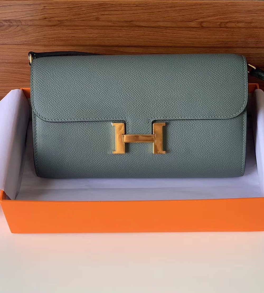 1:1 Replica Hermes Constance Togo Long Wallet 21cm/8.3in Gold Toned Hardware For Women Grey