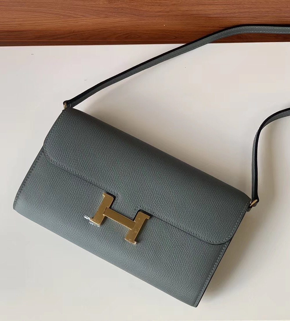 1:1 Replica Hermes Constance Togo Long Wallet 21cm/8.3in Gold Toned Hardware For Women Grey