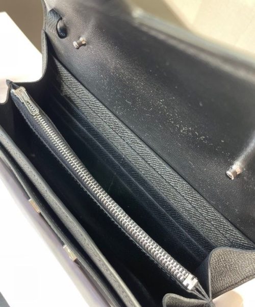 1:1 Replica Hermes Constance Togo Long Wallet  21cm/8.3in Silver Toned Hardware For Women Black