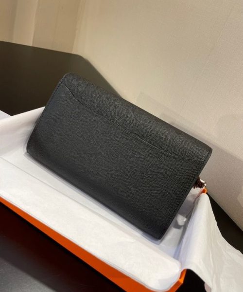 1:1 Replica Hermes Constance Togo Long Wallet  21cm/8.3in Silver Toned Hardware For Women Black