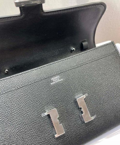 1:1 Replica Hermes Constance Togo Long Wallet  21cm/8.3in Silver Toned Hardware For Women Black