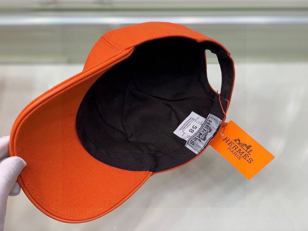 Hermes Davis H Primavera Cap Orange Hermes Cap - Image 4