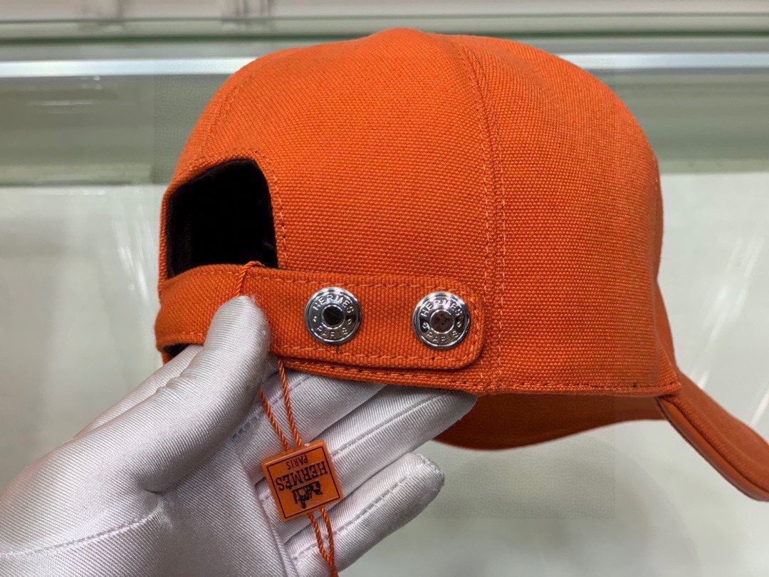 Hermes Davis H Primavera Cap Orange Hermes Cap - Image 2