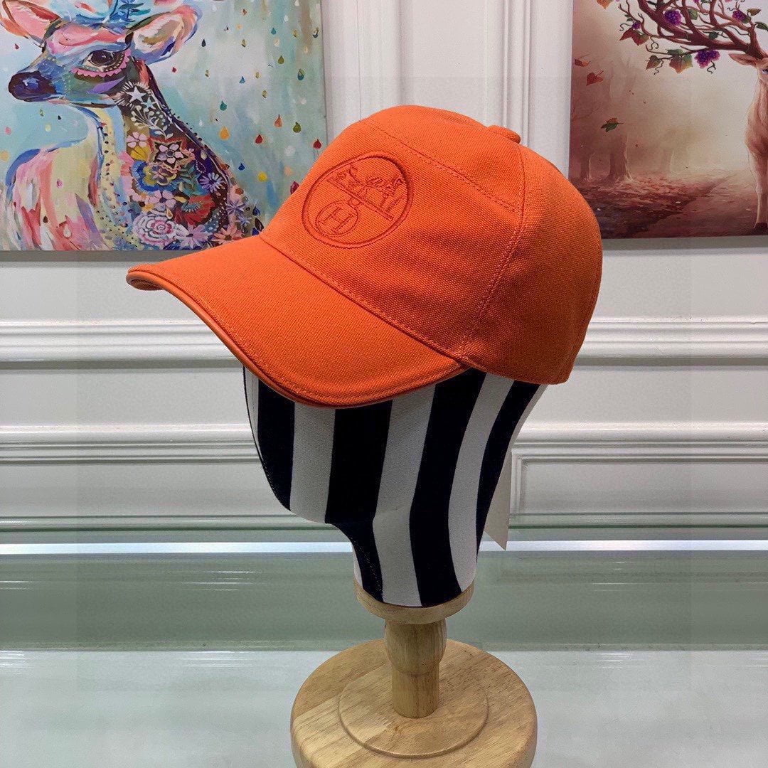 Hermes Davis H Primavera Cap Orange Hermes Cap - Image 3