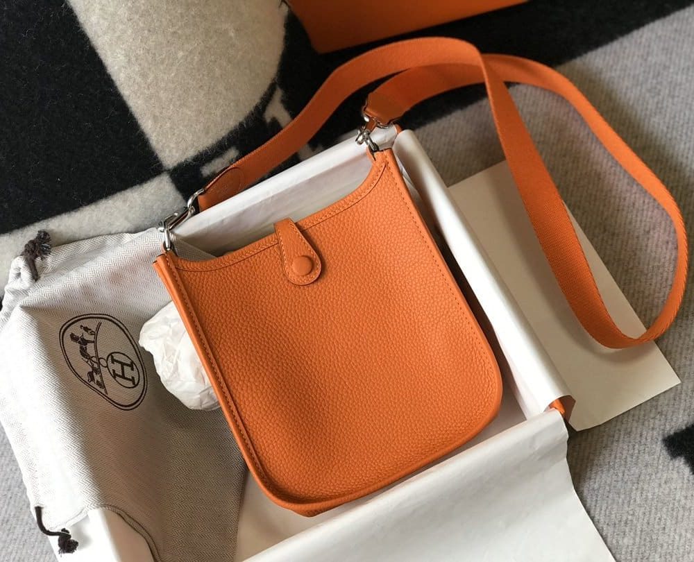 1:1 Replica Hermes Evelyne 16 Amazone Bag Orange With Silver-Toned Hardware For Women, Women's Shoulder And Crossbody Bags 6.3in/16cm