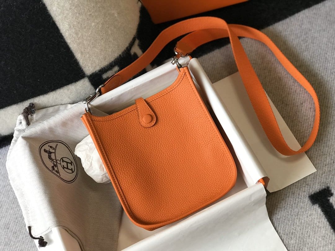 1:1 Replica Hermes Evelyne 16 Amazone Bag Orange With Silver-Toned Hardware For Women, Women's Shoulder And Crossbody Bags 6.3in/16cm - Image 7