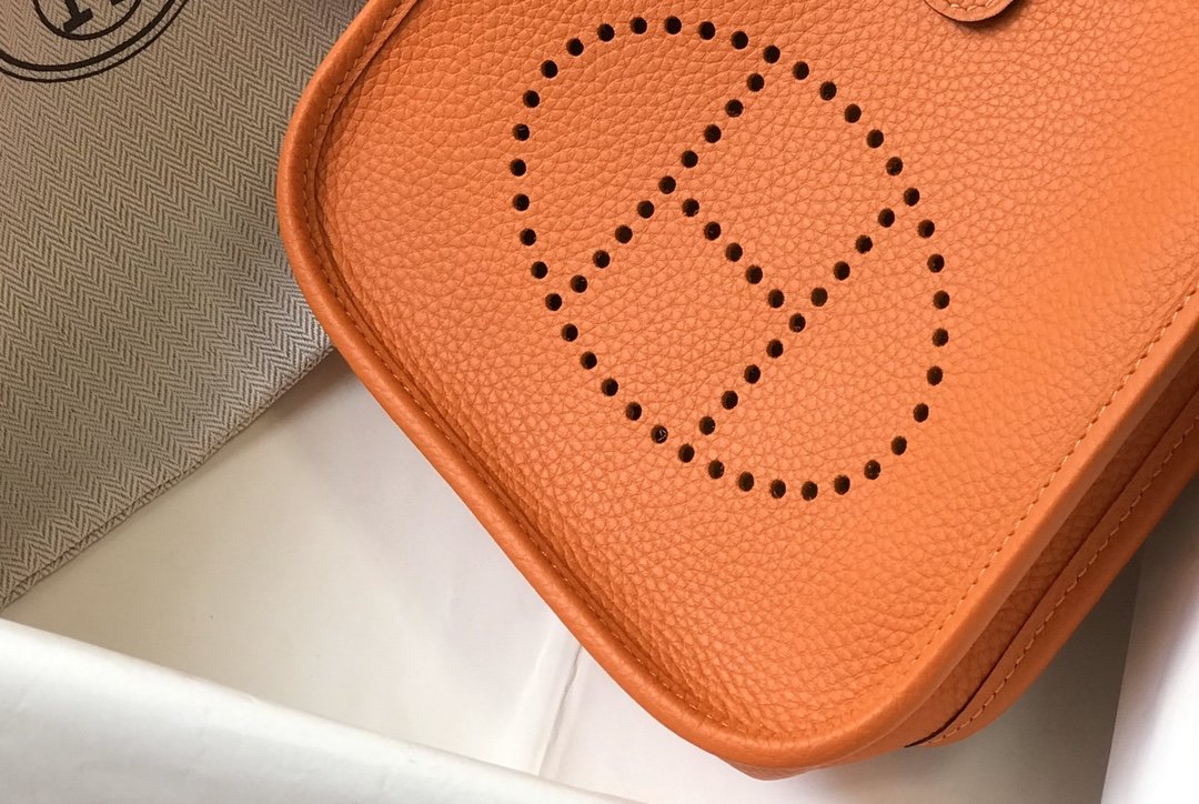1:1 Replica Hermes Evelyne 16 Amazone Bag Orange With Silver-Toned Hardware For Women, Women's Shoulder And Crossbody Bags 6.3in/16cm - Image 9