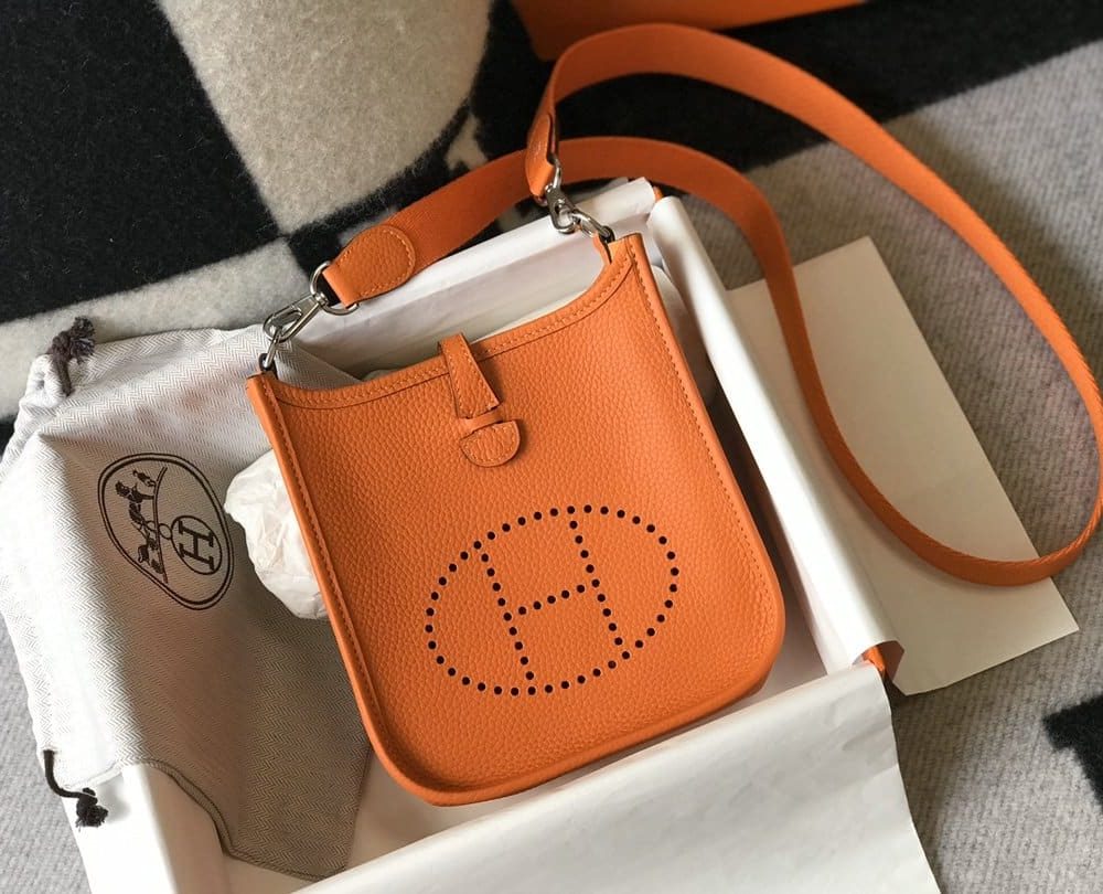 1:1 Replica Hermes Evelyne 16 Amazone Bag Orange With Silver-Toned Hardware For Women, Women's Shoulder And Crossbody Bags 6.3in/16cm