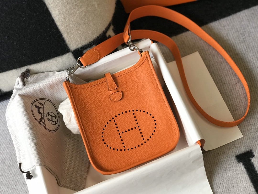 1:1 Replica Hermes Evelyne 16 Amazone Bag Orange With Silver-Toned Hardware For Women, Women's Shoulder And Crossbody Bags 6.3in/16cm - Image 8
