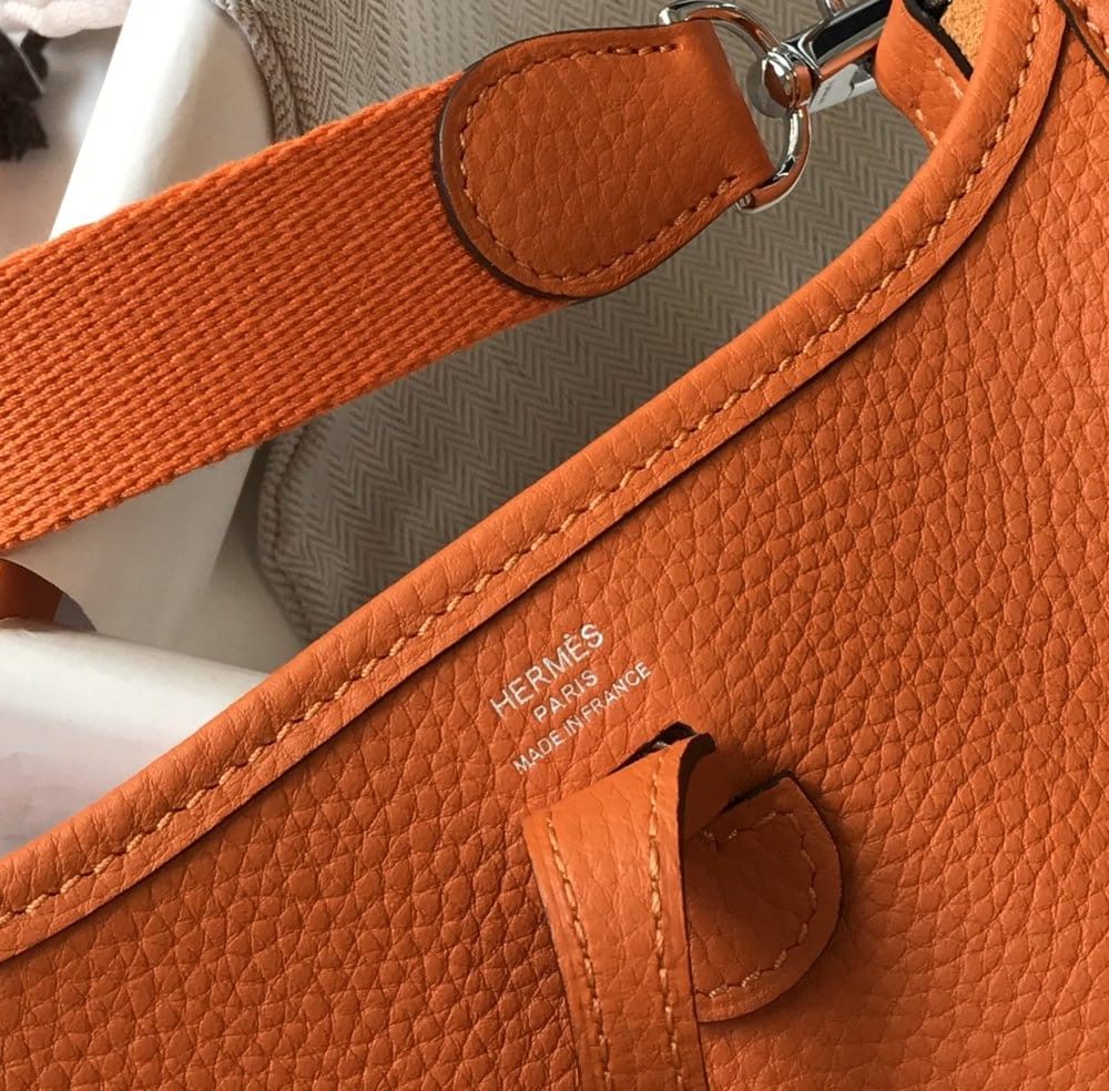 1:1 Replica Hermes Evelyne 16 Amazone Bag Orange With Silver-Toned Hardware For Women, Women's Shoulder And Crossbody Bags 6.3in/16cm