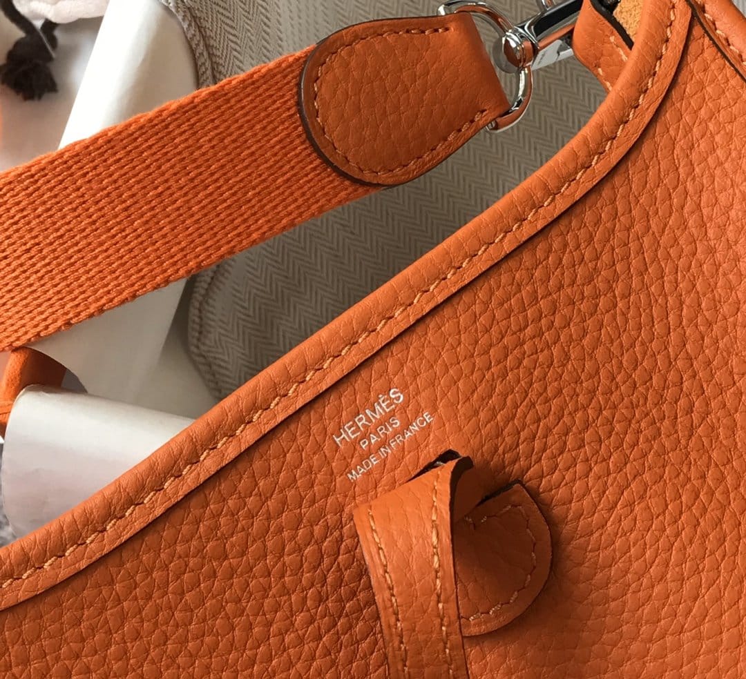 1:1 Replica Hermes Evelyne 16 Amazone Bag Orange With Silver-Toned Hardware For Women, Women's Shoulder And Crossbody Bags 6.3in/16cm - Image 3