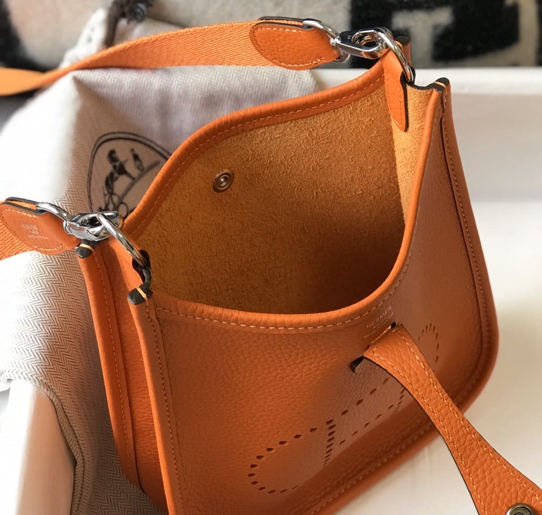 1:1 Replica Hermes Evelyne 16 Amazone Bag Orange With Silver-Toned Hardware For Women, Women's Shoulder And Crossbody Bags 6.3in/16cm - Image 2