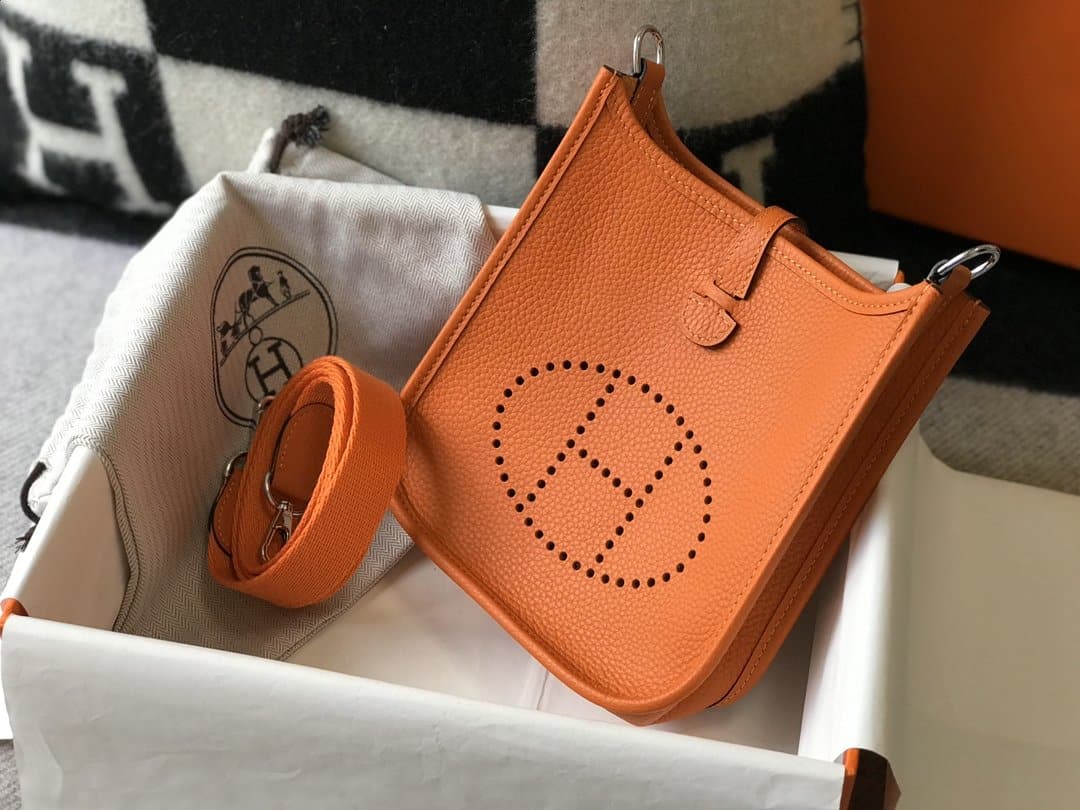 1:1 Replica Hermes Evelyne 16 Amazone Bag Orange With Silver-Toned Hardware For Women, Women's Shoulder And Crossbody Bags 6.3in/16cm