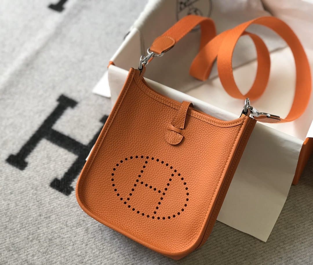 1:1 Replica Hermes Evelyne 16 Amazone Bag Orange With Silver-Toned Hardware For Women, Women's Shoulder And Crossbody Bags 6.3in/16cm - Image 4