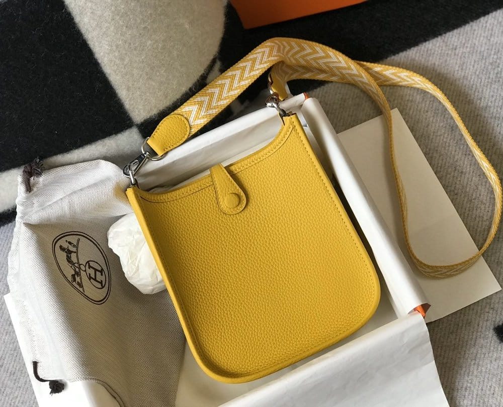 1:1 Replica Hermes Evelyne 16 Amazone Bag Yellow With Silver-Toned Hardware For Women, Women's Shoulder And Crossbody Bags 6.3in/16cm