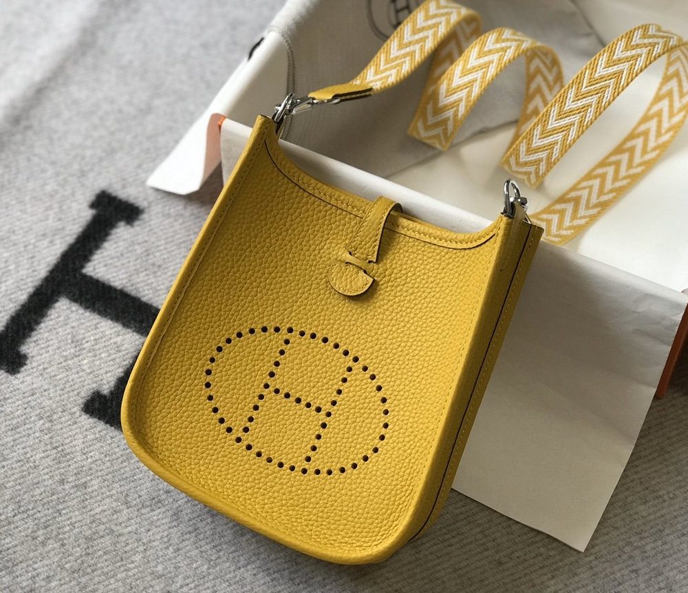 1:1 Replica Hermes Evelyne 16 Amazone Bag Yellow With Silver-Toned Hardware For Women, Women's Shoulder And Crossbody Bags 6.3in/16cm