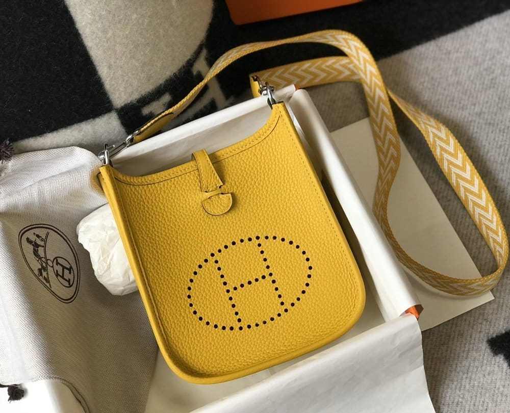 1:1 Replica Hermes Evelyne 16 Amazone Bag Yellow With Silver-Toned Hardware For Women, Women's Shoulder And Crossbody Bags 6.3in/16cm