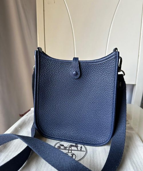 1:1 Replica Hermes Evelyne II TPM Bag Navy For Women Silver Toned Hardware 7.9in/20cm