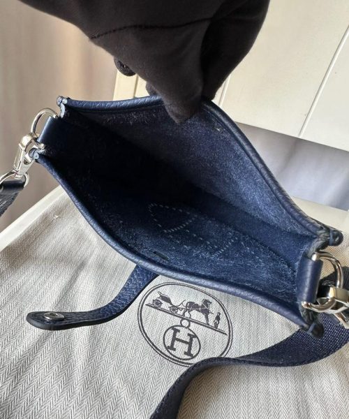 1:1 Replica Hermes Evelyne II TPM Bag Navy For Women Silver Toned Hardware 7.9in/20cm