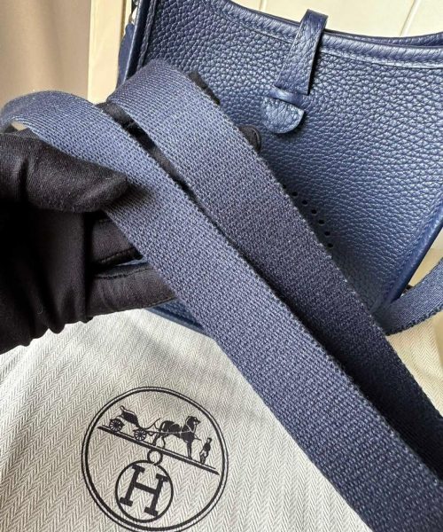 1:1 Replica Hermes Evelyne II TPM Bag Navy For Women Silver Toned Hardware 7.9in/20cm