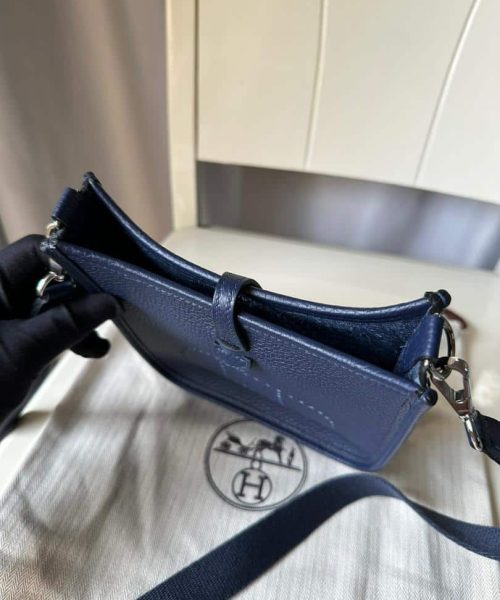 1:1 Replica Hermes Evelyne II TPM Bag Navy For Women Silver Toned Hardware 7.9in/20cm