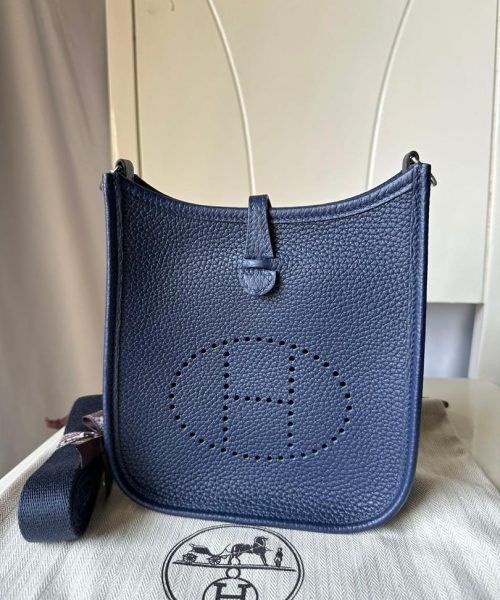 1:1 Replica Hermes Evelyne II TPM Bag Navy For Women Silver Toned Hardware 7.9in/20cm