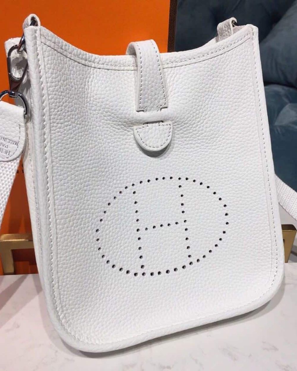 1:1 Replica Hermes Evelyne II TPM Bag White For Women Silver Toned Hardware 7.9in/20cm