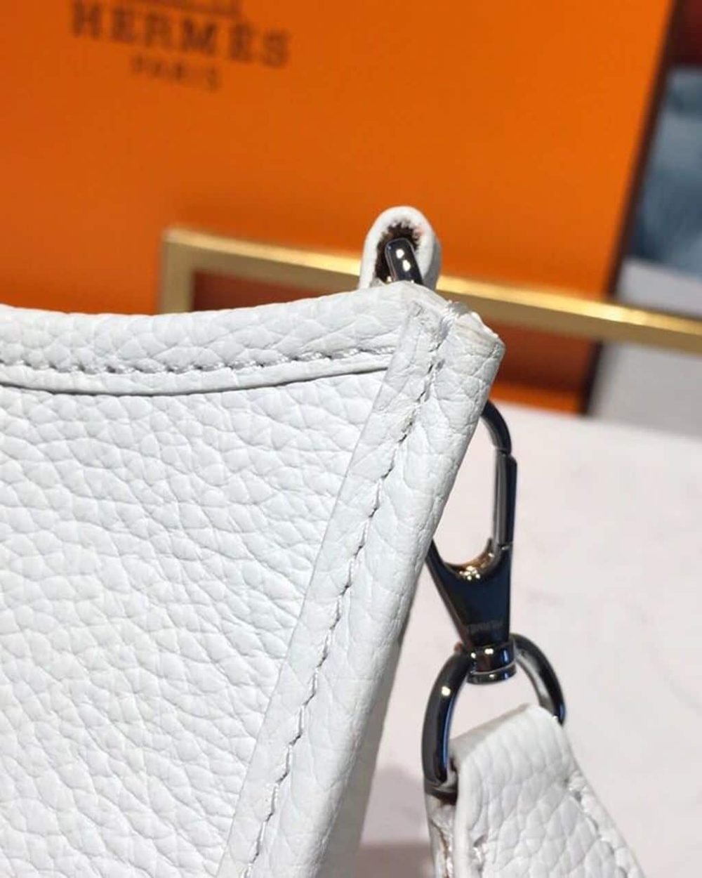 1:1 Replica Hermes Evelyne II TPM Bag White For Women Silver Toned Hardware 7.9in/20cm