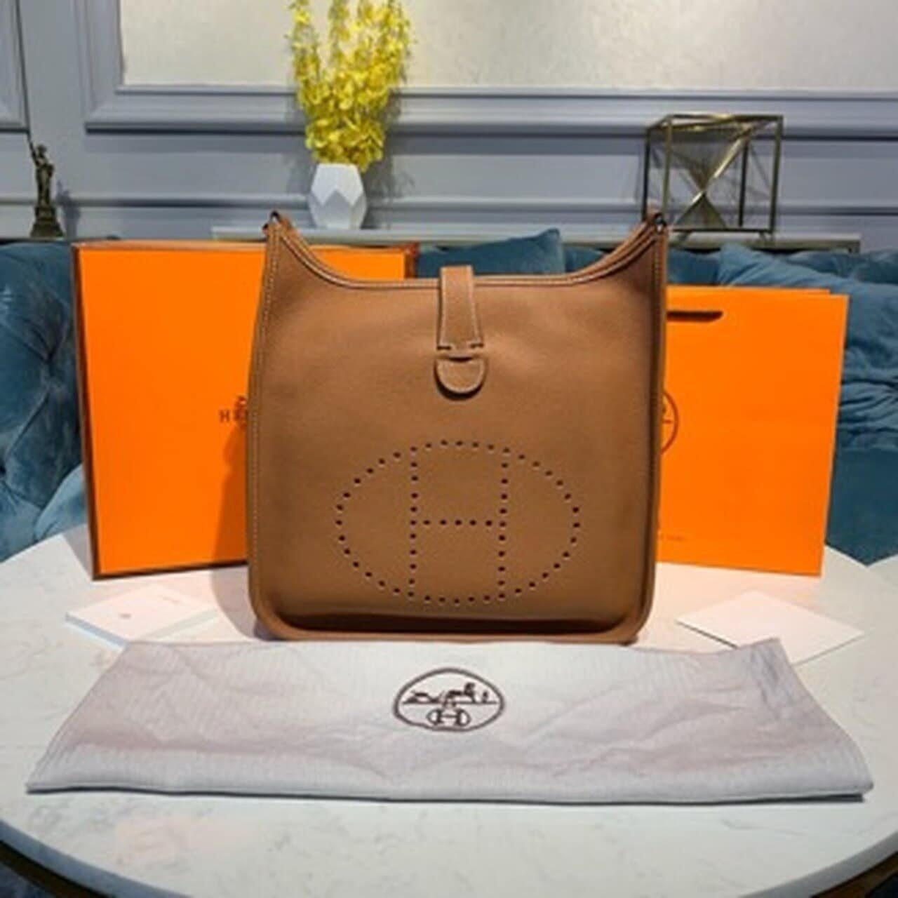 1:1 Replica Hermes Evelyne III 29 Bag Brown With Silver-Toned Hardware For Women, Women's Shoulder And Crossbody Bags 11.4in/29cm H073599CC37