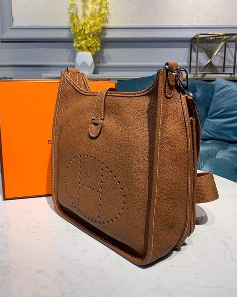 1:1 Replica Hermes Evelyne III 29 Bag Brown With Silver-Toned Hardware For Women, Women's Shoulder And Crossbody Bags 11.4in/29cm H073599CC37