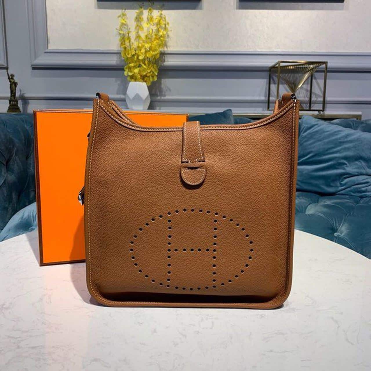 1:1 Replica Hermes Evelyne III 29 Bag Brown With Silver-Toned Hardware For Women, Women's Shoulder And Crossbody Bags 11.4in/29cm H073599CC37 - Image 2