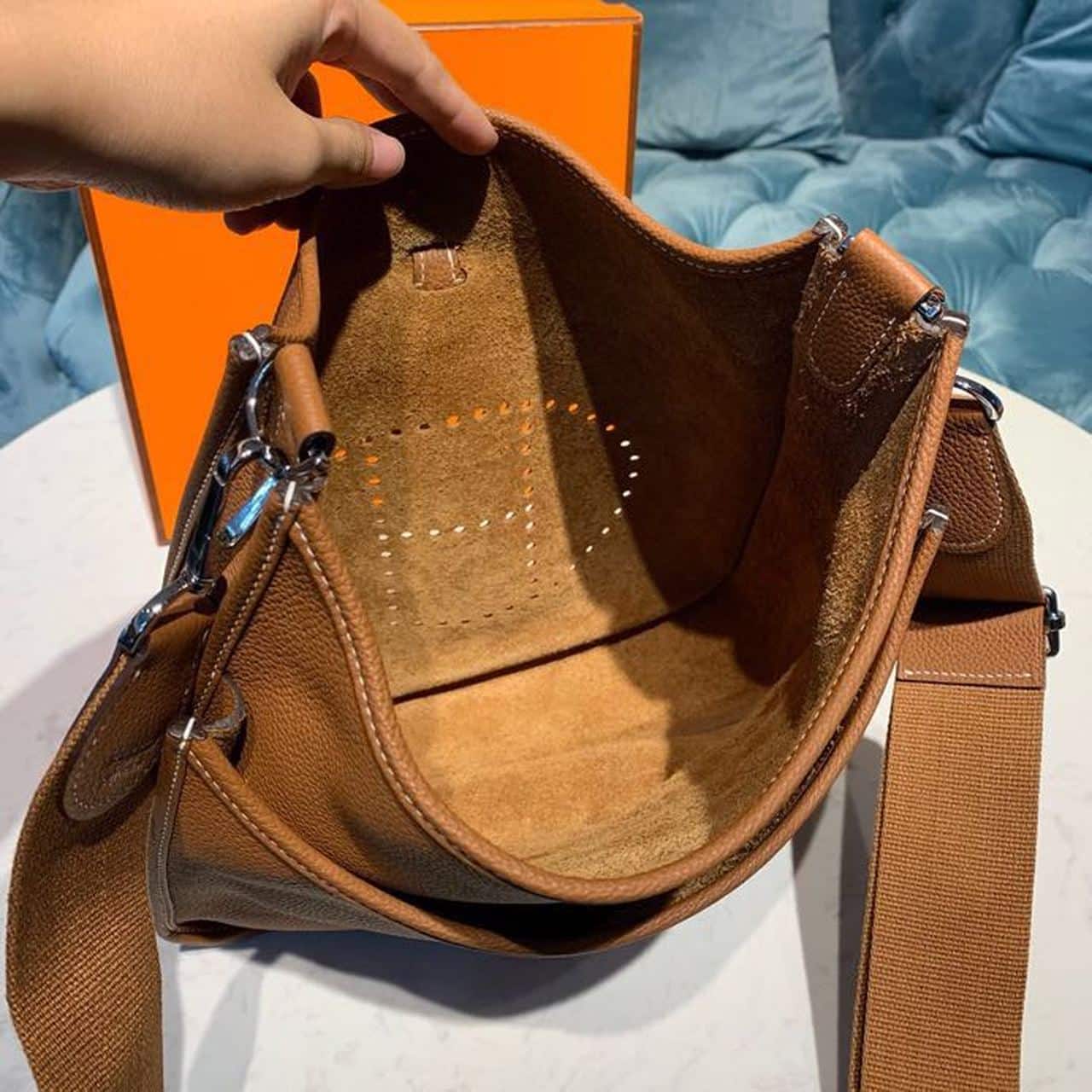 1:1 Replica Hermes Evelyne III 29 Bag Brown With Silver-Toned Hardware For Women, Women's Shoulder And Crossbody Bags 11.4in/29cm H073599CC37 - Image 10