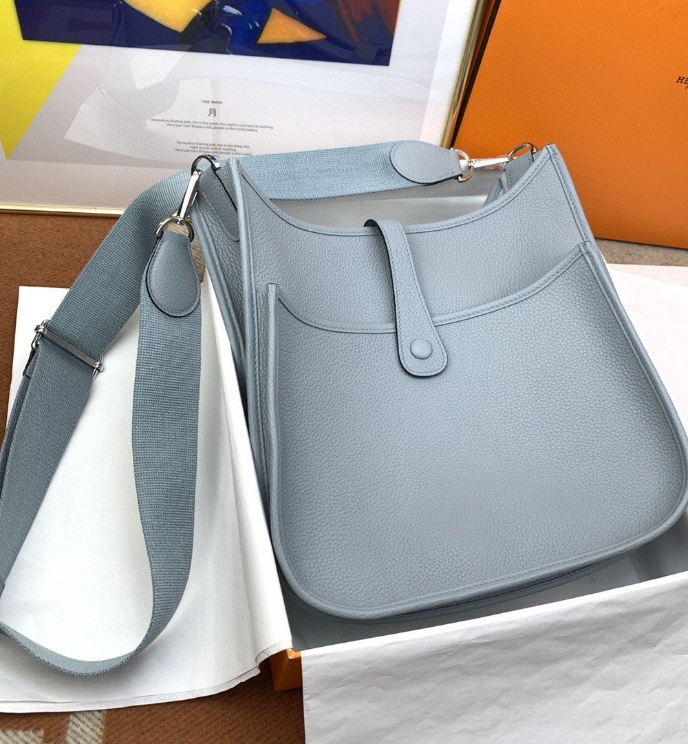1:1 Replica Hermes Evelyne III 29 Bag Light Blue With Silver-Toned Hardware For Women, Women's Shoulder And Crossbody Bags 11.4in/29cm H056277CK18